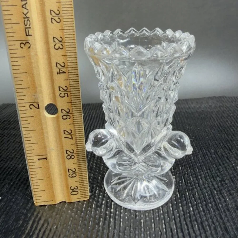 Vintage Hofbauer Clear Lead Crystal Bird‎ Mini Vase Toothpick Holder Birds VTG